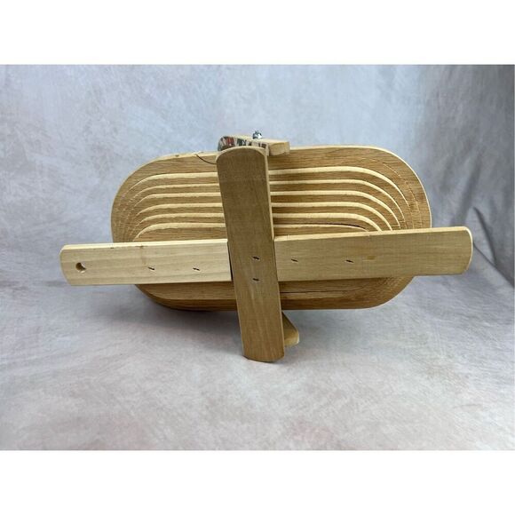 Vintage Mod MCM Floral Collapsible Wooden Basket Bowl Wall Art Decor Hummingbird - Picture 5 of 7